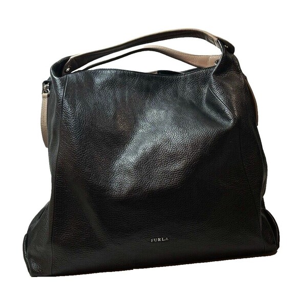 Furla Italian Pebble Leather Hobo Bag Tan Handles Zipper Sides Snap Closure - Picture 2 of 11